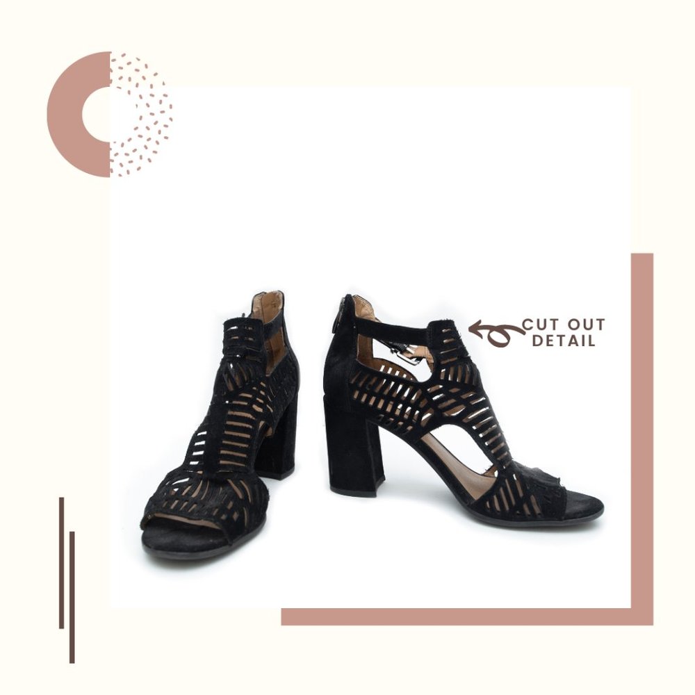 Franco Sarto Black Cutout Suede Strappy Heels
